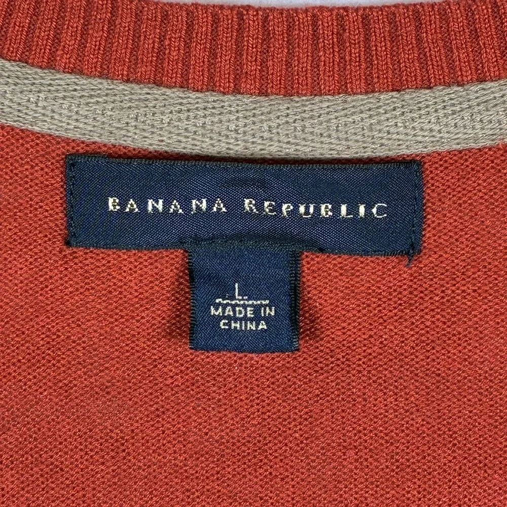 Banana Republic Mens L Rust Silk Linen V-Neck Sweater Quiet Luxury Preppy